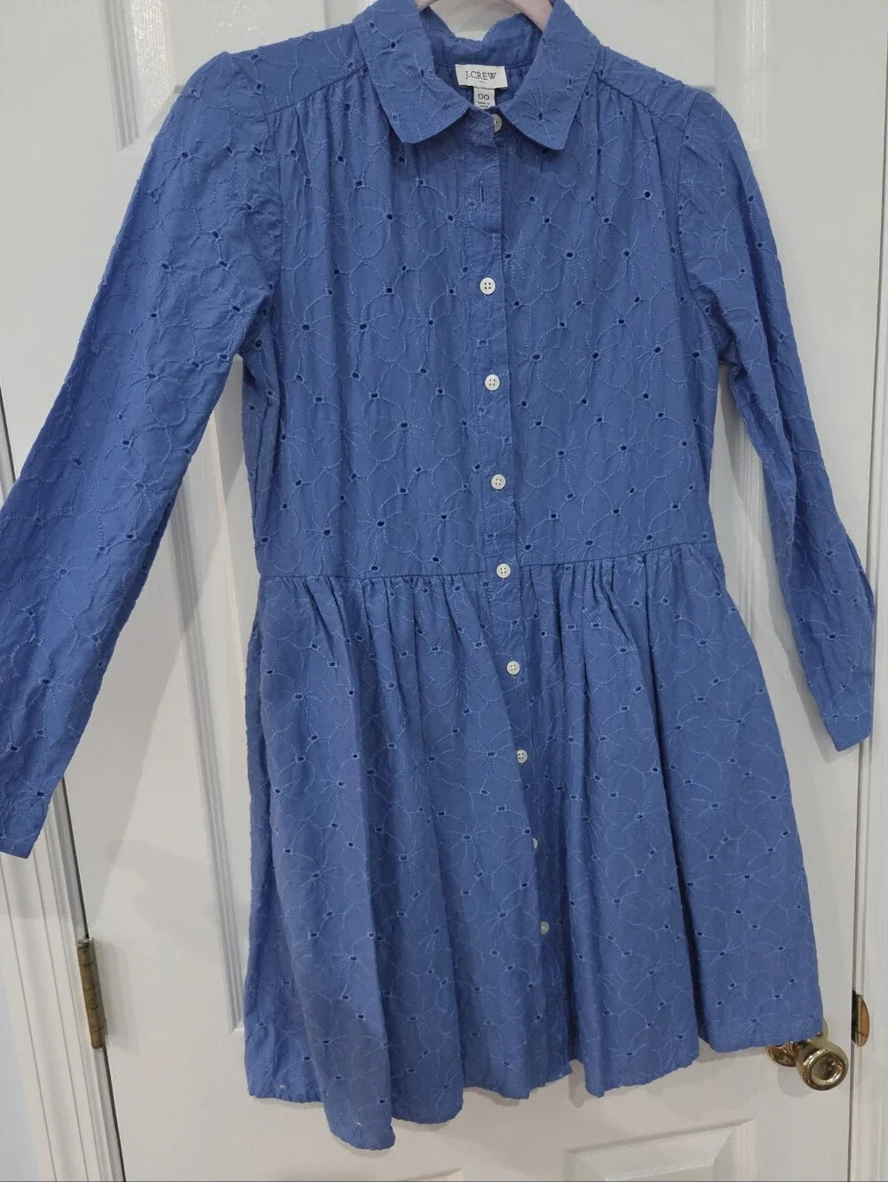 J Crew Blue Eyelet L/S Dress Sz 00